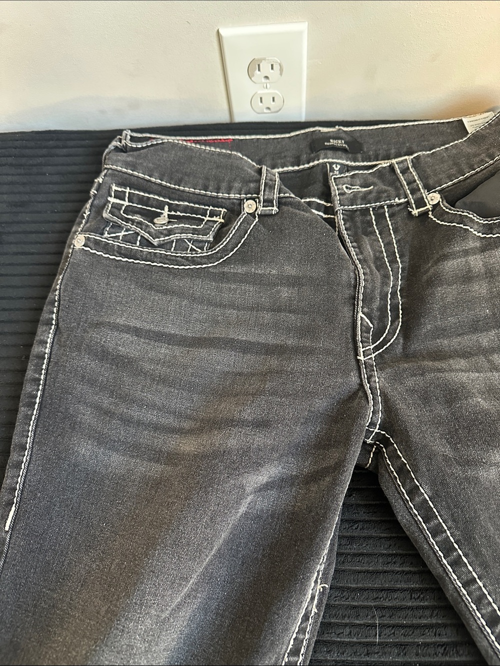 Dark Gray Jeans with Contrast White Stitching